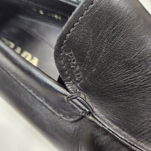 Prada Mens Black Leather Slip On Driving Loafer Shoes 8.5 - Picture 5 of 9